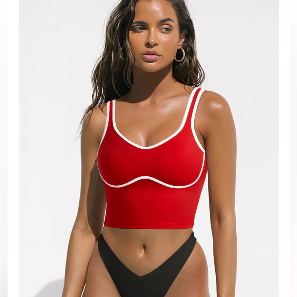NWT Sweetheart Neckline Cropped Tank Red/White Size L